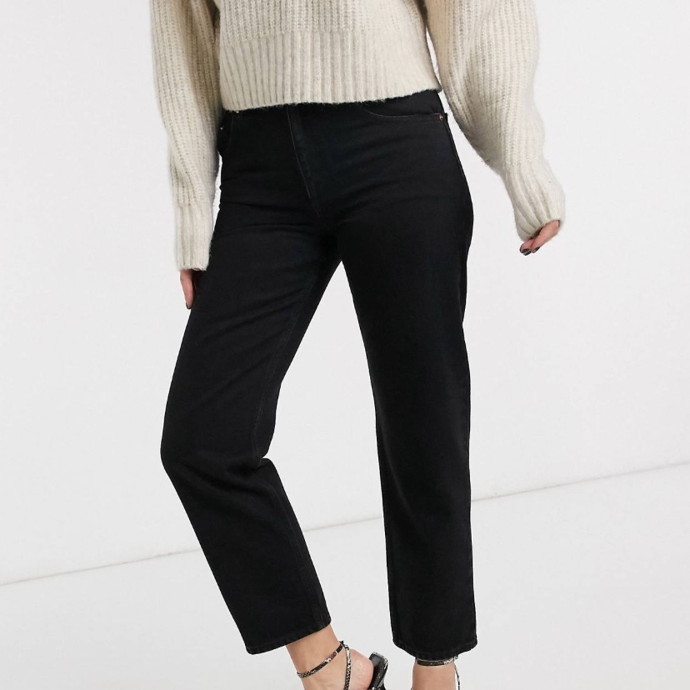 ASOS washed black mid rise straight leg jeans